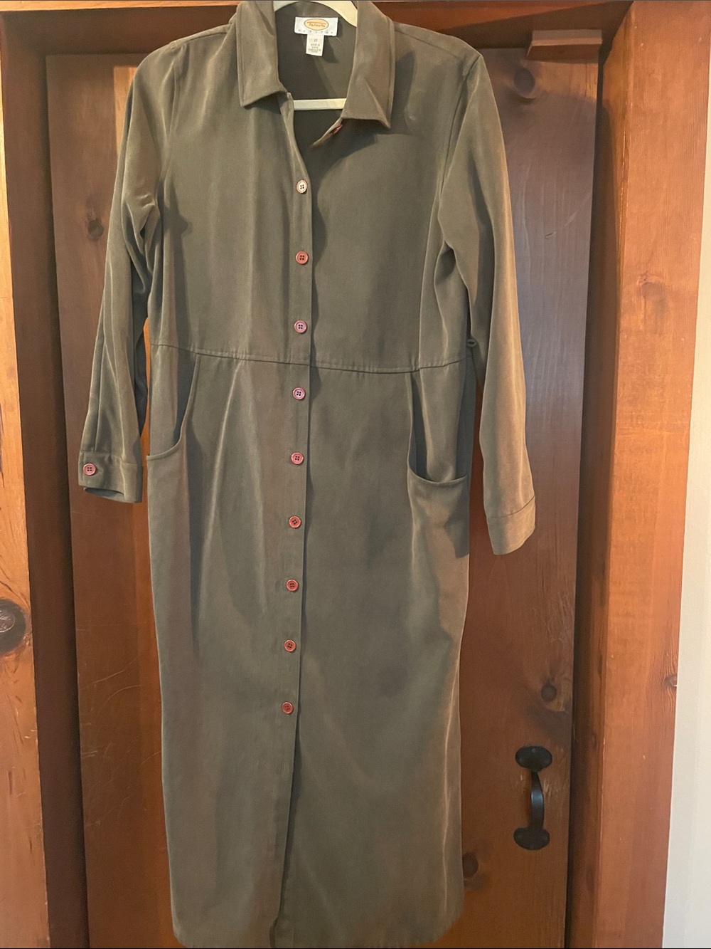 Talbots Olive Button-Front Long Sleeve Dress